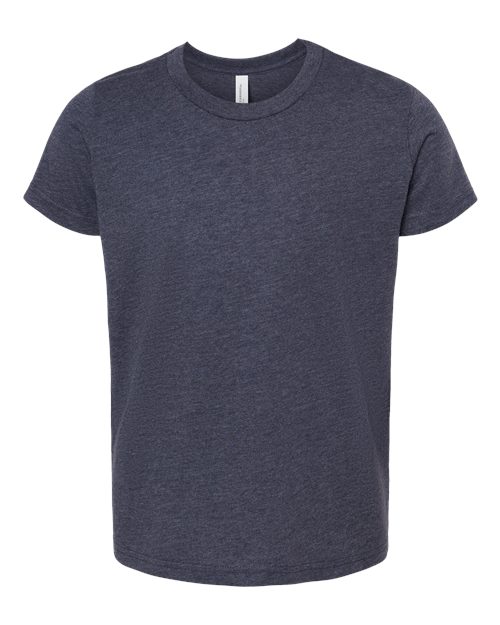 BELLA + CANVAS Youth CVC Jersey Tee 3001YCVC Heather Midnight Navy Custom Embroidered Business Logo