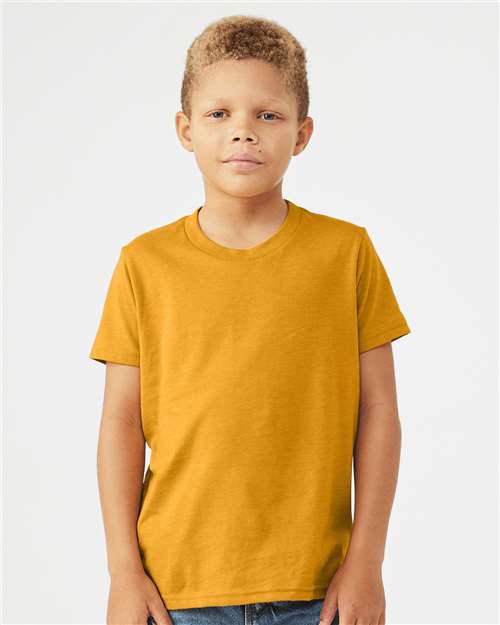 Custom Embroidered  BELLA + CANVAS Youth CVC Jersey Tee 3001YCVC Heather Mustard