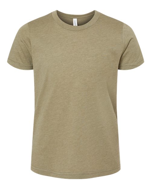 BELLA + CANVAS Youth CVC Jersey Tee 3001YCVC Heather Olive Custom Embroidered Business Logo