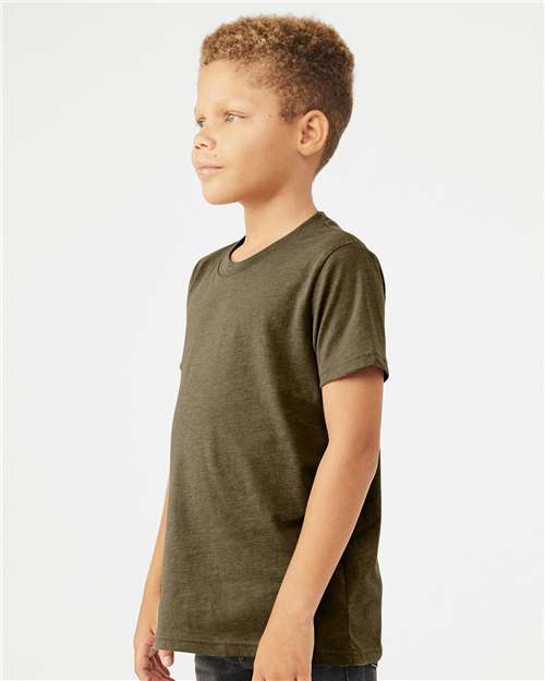 BELLA + CANVAS Youth CVC Jersey Tee 3001YCVC Heather Olive Custom Embroidered Business Logo