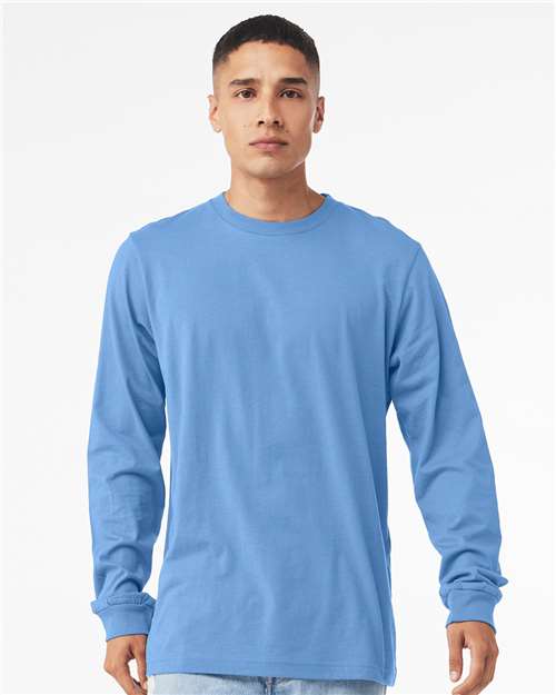 BELLA + CANVAS Heather CVC Long Sleeve Tee 3501CVC Heather Carolina Blue Custom Embroidered Business Logo