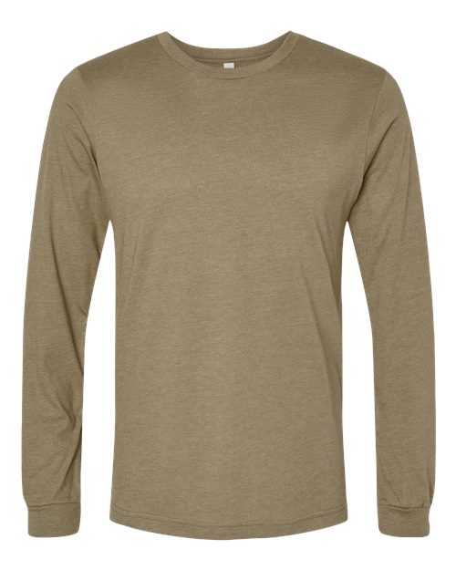 BELLA + CANVAS Heather CVC Long Sleeve Tee 3501CVC Heather Olive Custom Embroidered Business Logo