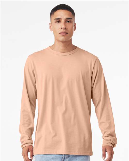 BELLA + CANVAS Heather CVC Long Sleeve Tee 3501CVC Heather Peach Custom Embroidered Business Logo