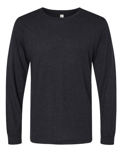 BELLA + CANVAS Triblend Long Sleeve Tee 3513 Black Heather Triblend Custom Embroidered Business Logo