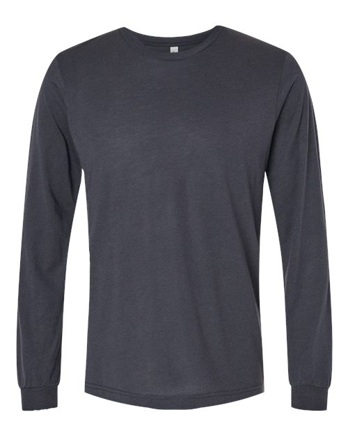 BELLA + CANVAS Triblend Long Sleeve Tee 3513 Solid Dark Grey Triblend Custom Embroidered Business Logo