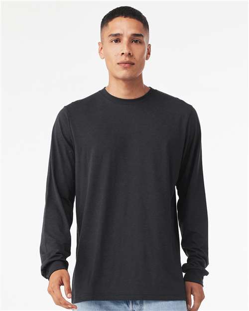 BELLA + CANVAS Triblend Long Sleeve Tee 3513 Solid Black Triblend Custom Embroidered Business Logo