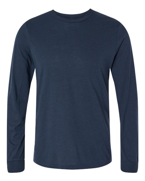 BELLA + CANVAS Triblend Long Sleeve Tee 3513 Solid Navy Triblend Custom Embroidered Business Logo