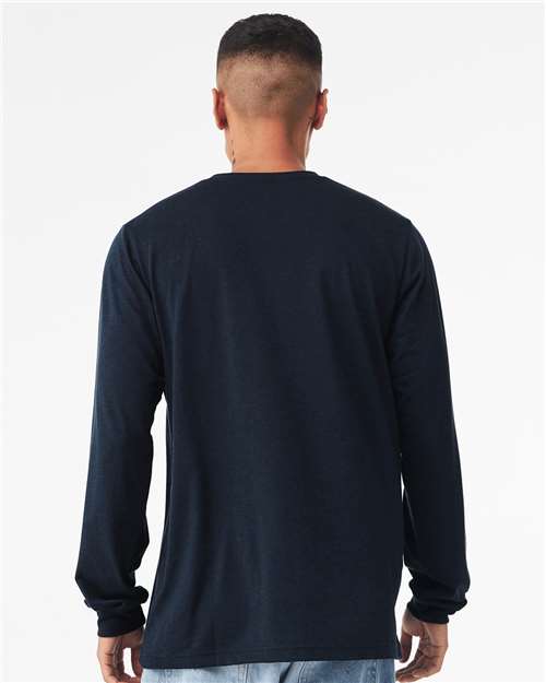 BELLA + CANVAS Triblend Long Sleeve Tee 3513 Solid Navy Triblend Custom Embroidered Business Logo
