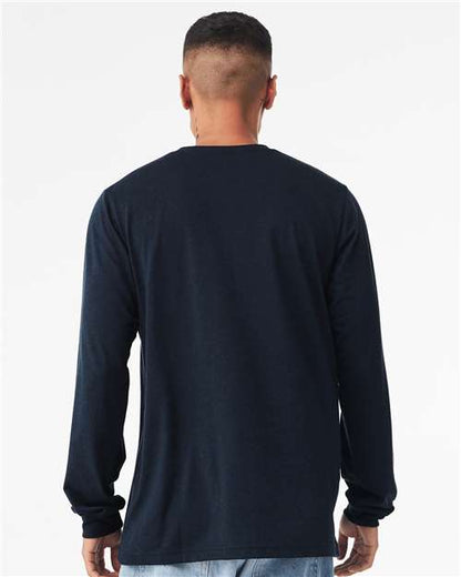 BELLA + CANVAS Triblend Long Sleeve Tee 3513 Solid Navy Triblend Custom Embroidered Business Logo
