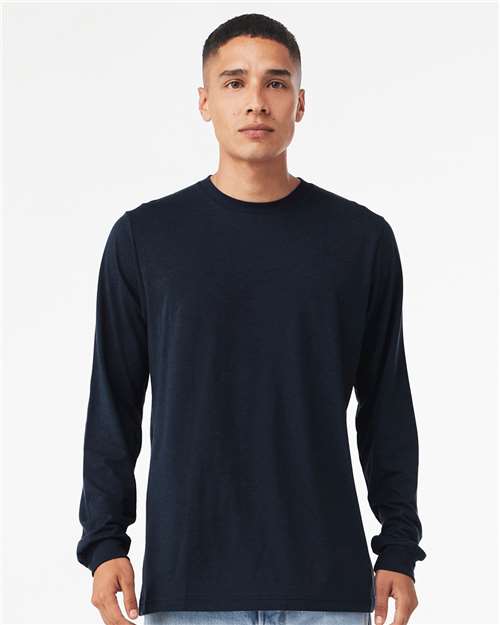 BELLA + CANVAS Triblend Long Sleeve Tee 3513 Solid Dark Grey Triblend Custom Embroidered Business Logo