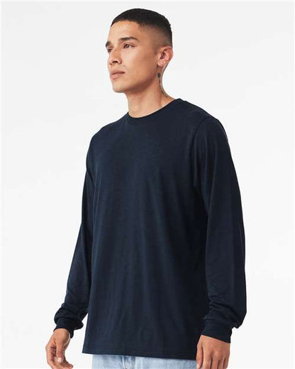 BELLA + CANVAS Triblend Long Sleeve Tee 3513 Solid Navy Triblend Custom Embroidered Business Logo
