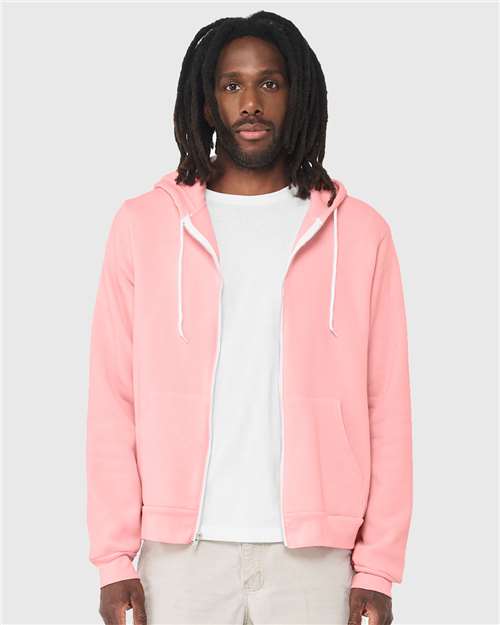 Custom Embroidered  BELLA + CANVAS Sponge Fleece Full-Zip Hoodie 3739 Pink