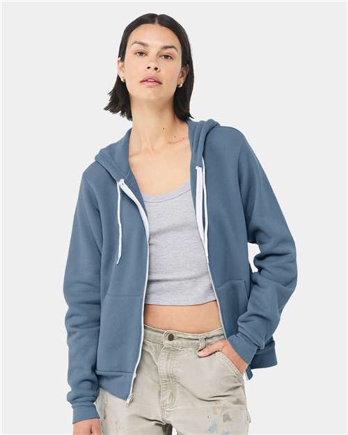 Custom Embroidered  BELLA + CANVAS Sponge Fleece Full-Zip Hoodie 3739 Steel Blue