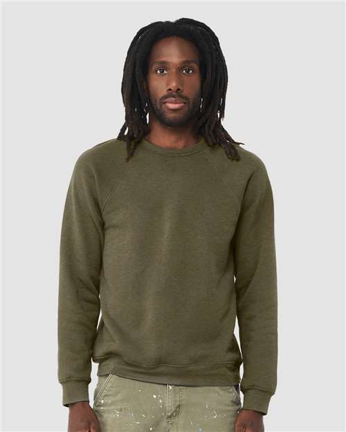 Custom Embroidered  BELLA + CANVAS Sponge Fleece Raglan Crewneck Sweatshirt 3901 Heather Olive