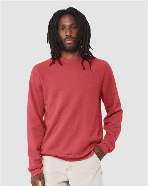Custom Embroidered  BELLA + CANVAS Sponge Fleece Raglan Crewneck Sweatshirt 3901 Heather Red