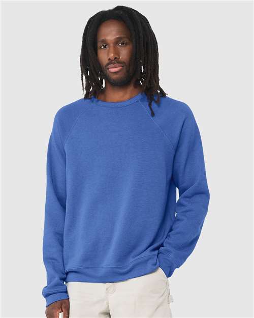 Custom Embroidered  BELLA + CANVAS Sponge Fleece Raglan Crewneck Sweatshirt 3901 Heather True Royal