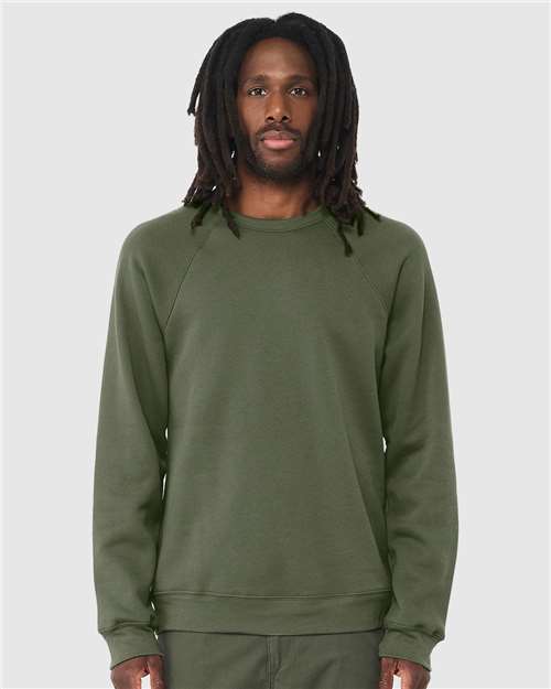 Custom Embroidered  BELLA + CANVAS Sponge Fleece Raglan Crewneck Sweatshirt 3901 Military Green
