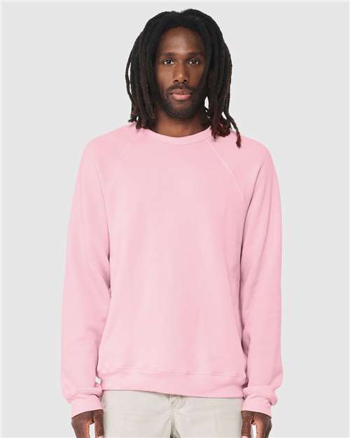 Custom Embroidered  BELLA + CANVAS Sponge Fleece Raglan Crewneck Sweatshirt 3901 Pink