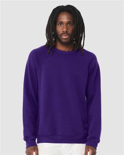 Custom Embroidered  BELLA + CANVAS Sponge Fleece Raglan Crewneck Sweatshirt 3901 Team Purple