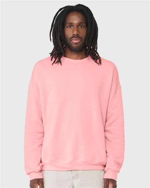 Custom Embroidered  BELLA + CANVAS Sponge Fleece Drop Shoulder Crewneck Sweatshirt 3945 Pink
