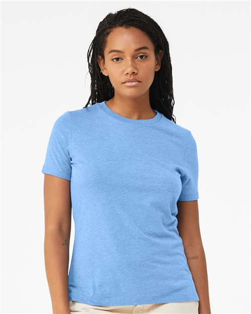 Custom Embroidered  BELLA + CANVAS Women’s Relaxed Fit Heather CVC Tee 6400CVC Heather Carolina Blue