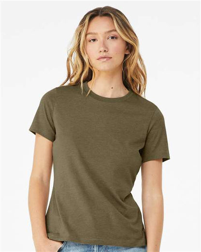 Custom Embroidered  BELLA + CANVAS Women’s Relaxed Fit Heather CVC Tee 6400CVC Heather Olive