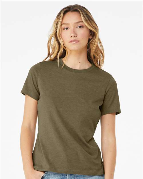 Custom Embroidered  BELLA + CANVAS Women’s Relaxed Fit Heather CVC Tee 6400CVC Heather Olive