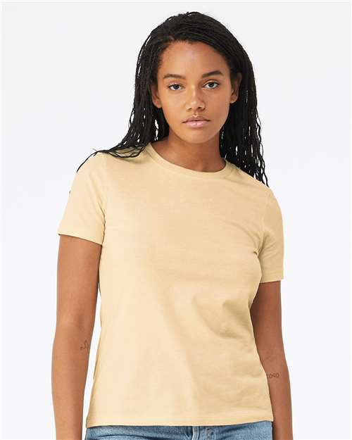 Custom Embroidered  BELLA + CANVAS Women’s Relaxed Fit Heather CVC Tee 6400CVC Heather Soft Cream