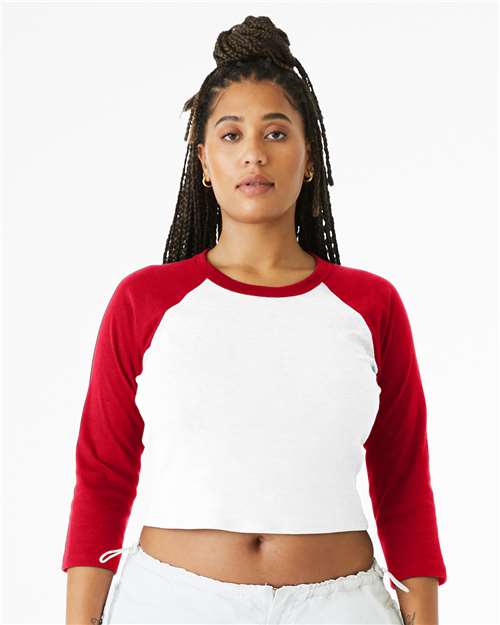 BELLA + CANVAS Women's Micro Rib 3/4 Raglan Sleeve Baby Tee 1200 Custom Embroidered Business Logo