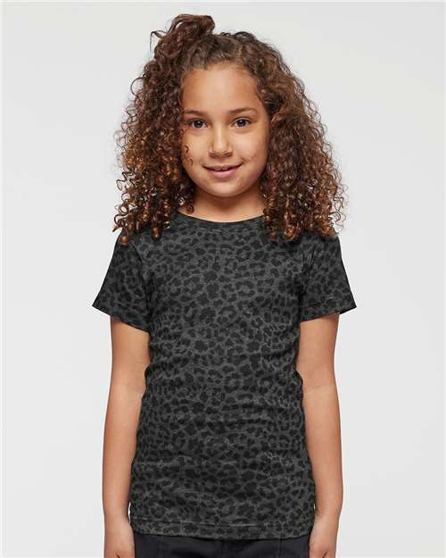 LAT Girls' Fine Jersey Tee 2616 Black Leopard