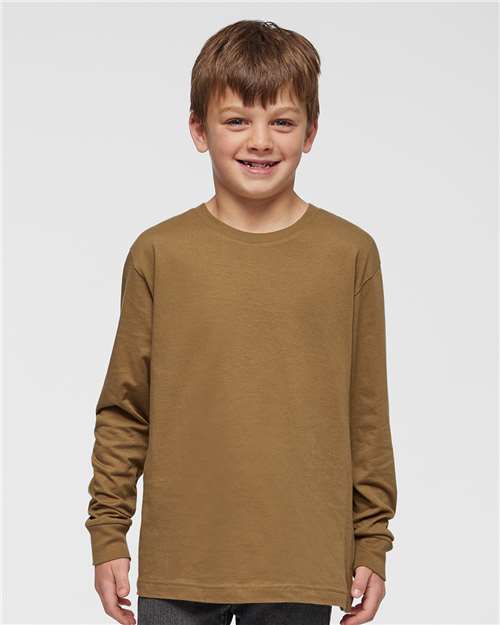 Custom Embroidered  LAT Youth Fine Jersey Long Sleeve Tee 6201 Coyote Brown