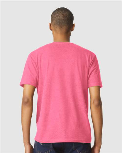 Gildan Softstyle® CVC T-Shirt 67000 Pink Lemonade Mist Custom Embroidered Business Logo