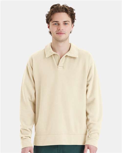 Custom Embroidered  ComfortWash by Hanes Garment-Dyed Polo Collar Sweatshirt GDH490  