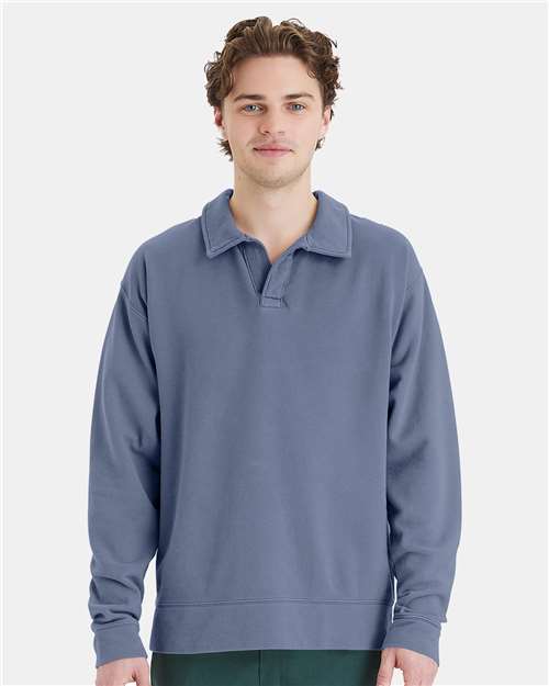Custom Embroidered  ComfortWash by Hanes Garment-Dyed Polo Collar Sweatshirt GDH490  