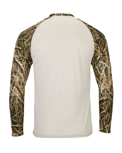 Custom EmbroideredParagon Men's Jackson Mossy Oak Colorblocked Long Sleeve T-Shirt 11697 Shadow Grass