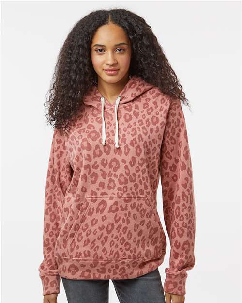 Custom Embroidered  J. America Triblend Fleece Hooded Sweatshirt 8871 Dusty Rose Leopard Triblend