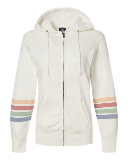 MV Sport Women's Striped Sleeves Full-Zip Hooded Sweatshirt W22732