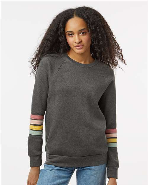 Custom Embroidered  MV Sport Women's Striped Sleeves Crewneck Sweatshirt W23152  