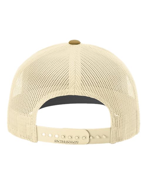 Richardson Snapback Trucker Cap 112 Heather Grey/ Birch/ Amber Gold Custom Embroidered Business Logo