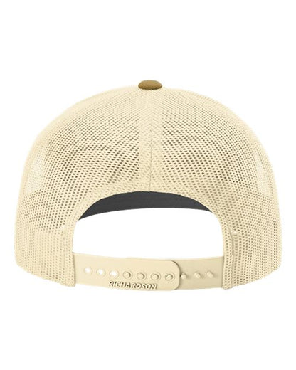 Richardson Snapback Trucker Cap 112 Heather Grey/ Birch/ Amber Gold Custom Embroidered Business Logo