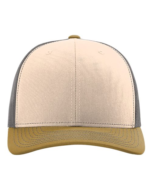 Richardson Snapback Trucker Cap 112 Mink Beige/ Charcoal/ Amber Gold Custom Embroidered Business Logo