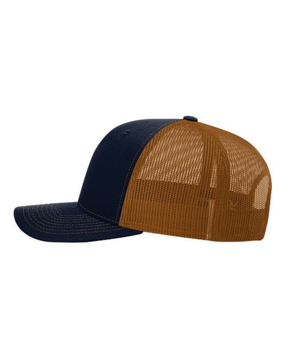 Richardson Snapback Trucker Cap 112 Navy/ Carmel Custom Embroidered Business Logo