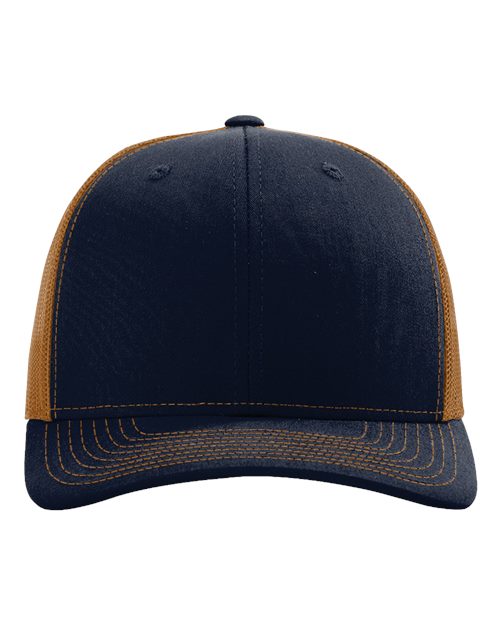 Richardson Snapback Trucker Cap 112 Navy/ Carmel Custom Embroidered Business Logo