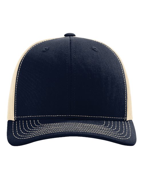 Richardson Snapback Trucker Cap 112 Navy/ Khaki Custom Embroidered Business Logo