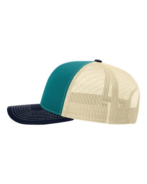 Richardson Snapback Trucker Cap 112 Blue Teal/ Birch/ Navy Custom Embroidered Business Logo