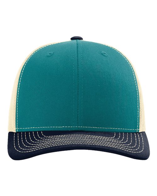 Richardson Snapback Trucker Cap 112 Blue Teal/ Birch/ Navy Custom Embroidered Business Logo