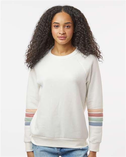 Custom Embroidered  MV Sport Women's Striped Sleeves Crewneck Sweatshirt W23152  