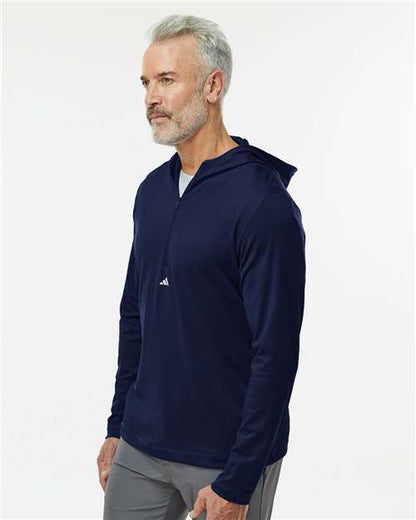 Adidas Lightweight Performance Quarter-Zip Hooded Pullover A596 Custom Embroidered Business Logo