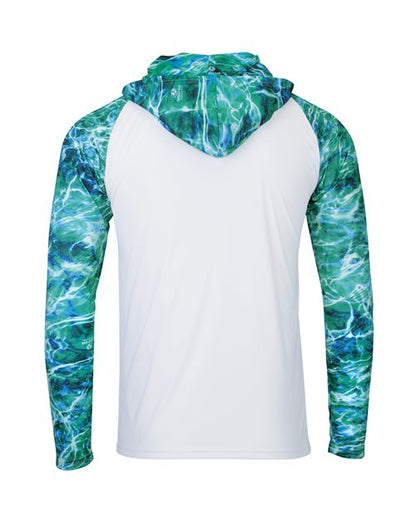 Custom EmbroideredParagon Men's Biloxi Performance Colorblocked Hooded Long Sleeve T-Shirt 11699 Seafoam