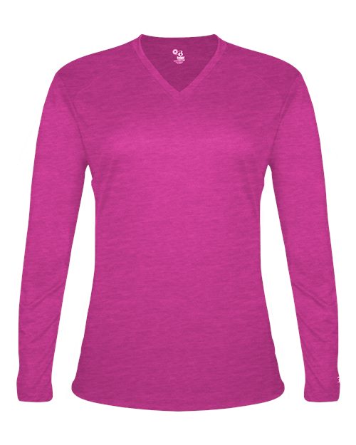 Badger Women's Tri-Blend Long Sleeve T-Shirt 4964 Hot Pink Heather